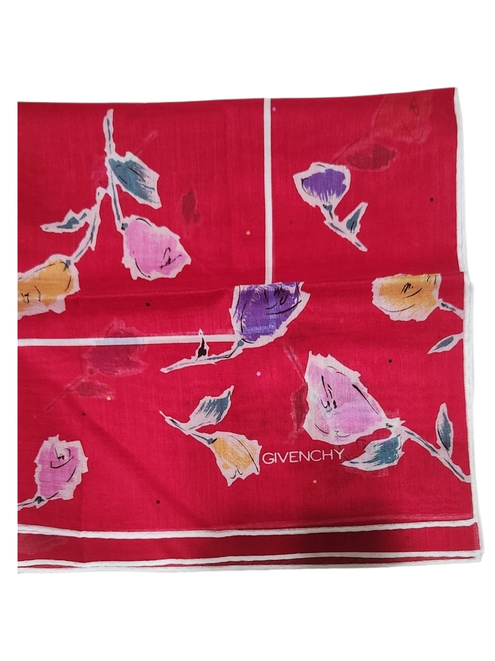 Givenchy Floral Silk Scarf in Vibrant Red with Pastel Accents